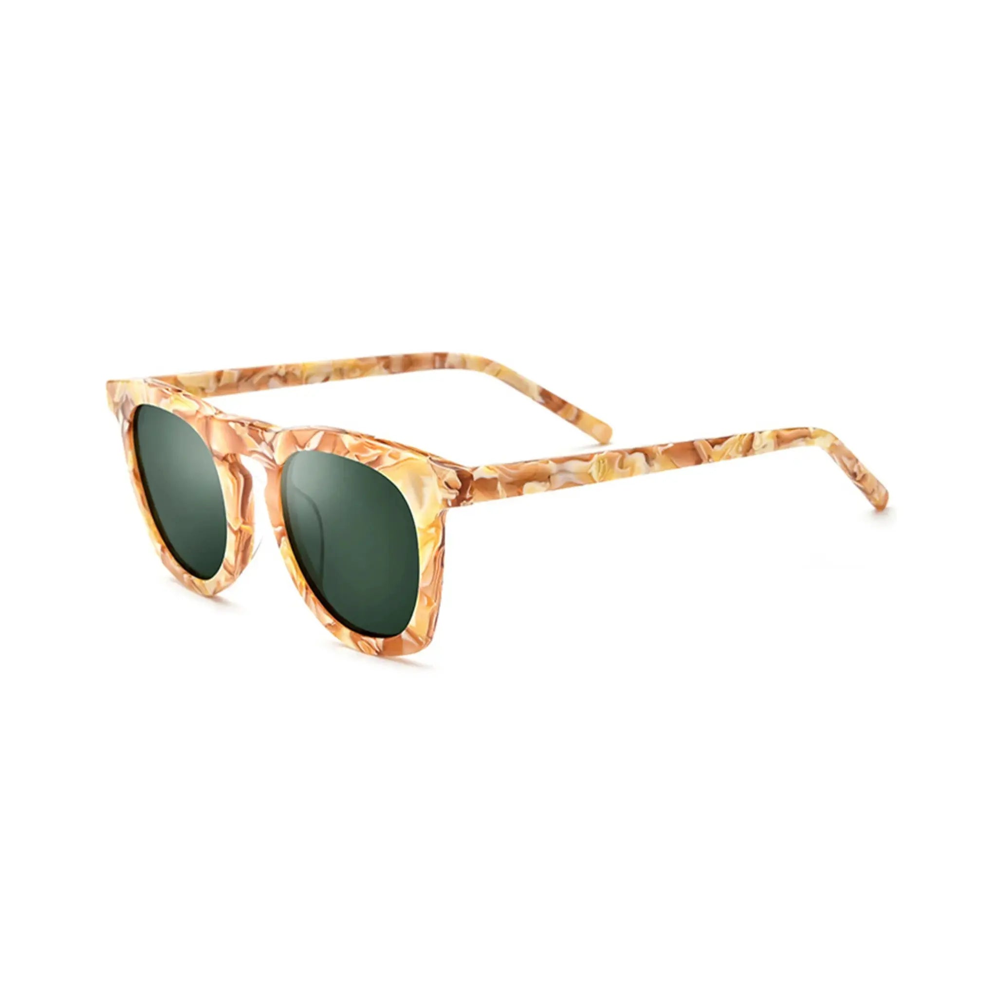 Betty’s Retro Shades Betsy sunglasses in marbled orange with dark green lenses