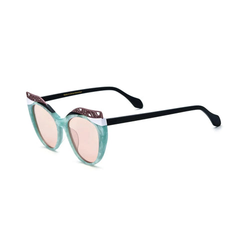 Betty’s Retro Shades Birdie sunglasses in marbled green with rose lenses