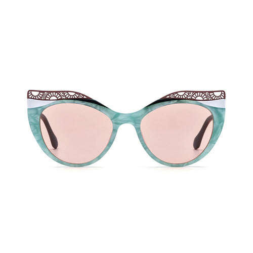 Betty’s Retro Shades Birdie sunglasses in marbled green with rose lenses