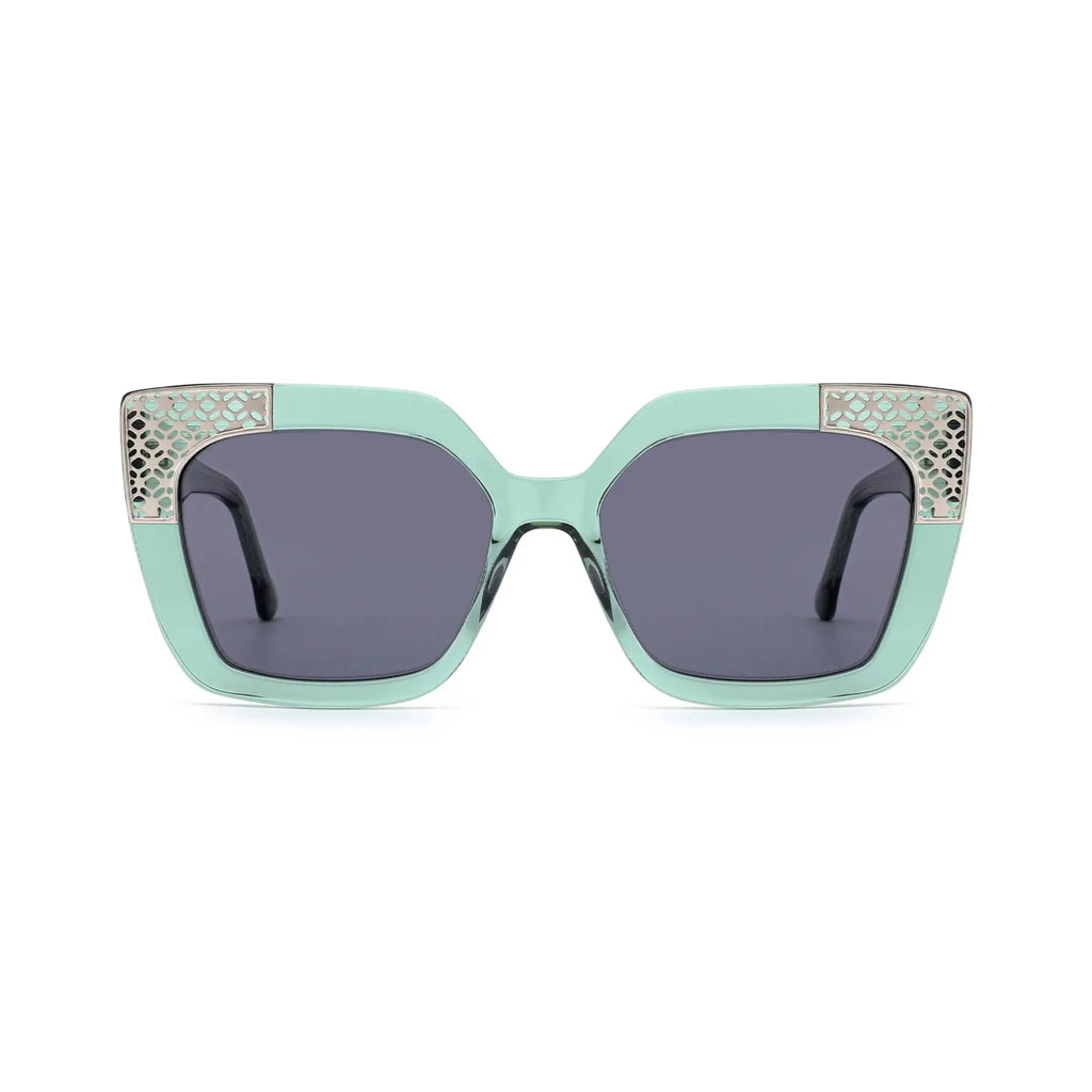 Betty’s Retro Shades Bunny sunglasses in clear green with dark grey lenses