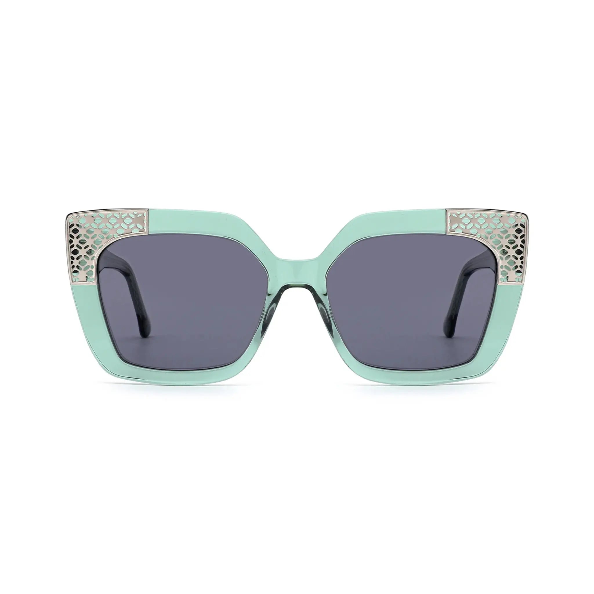 Betty’s Retro Shades Bunny sunglasses in clear green with dark grey lenses