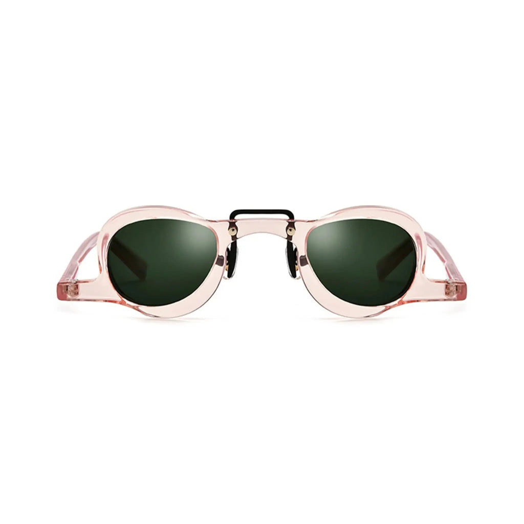 Betty’s Retro Shades Inez sunglasses in clear pink with dark green lenses