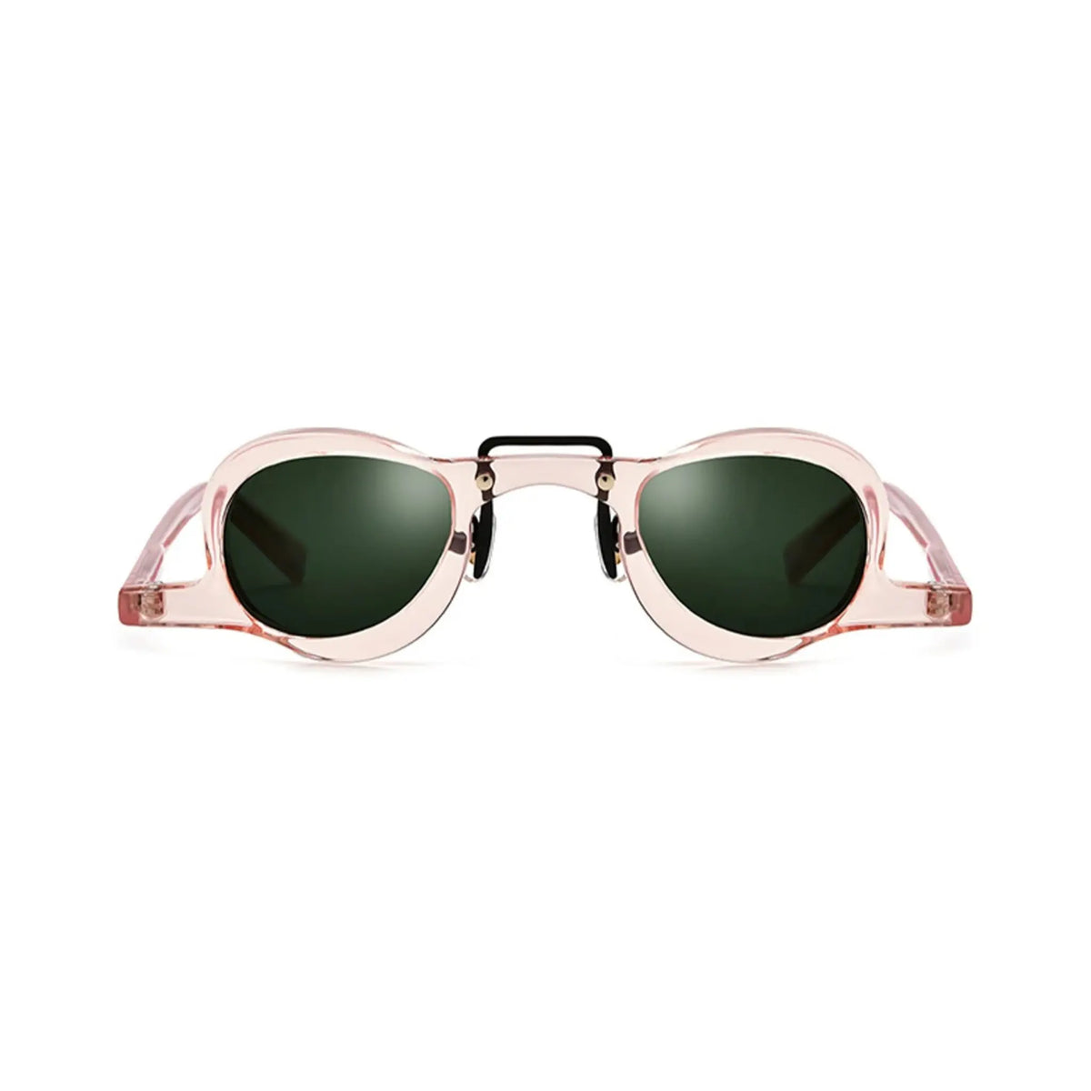 Betty’s Retro Shades Inez sunglasses in clear pink with dark green lenses