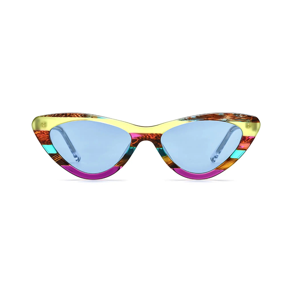 Betty’s Retro Shades Vivienne sunglasses in marbled yellow with blue lenses